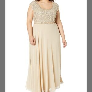 J Kara Gold Embellished & Chiffon Long Dress